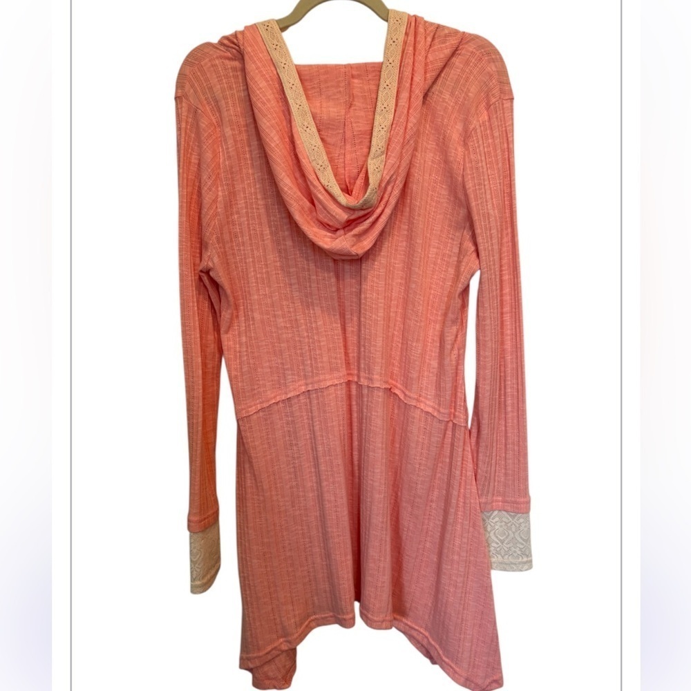 NWOT Kori America Peach Lace Coastal Cottagecore Hooded Asymmetrical Top - Picture 3 of 14